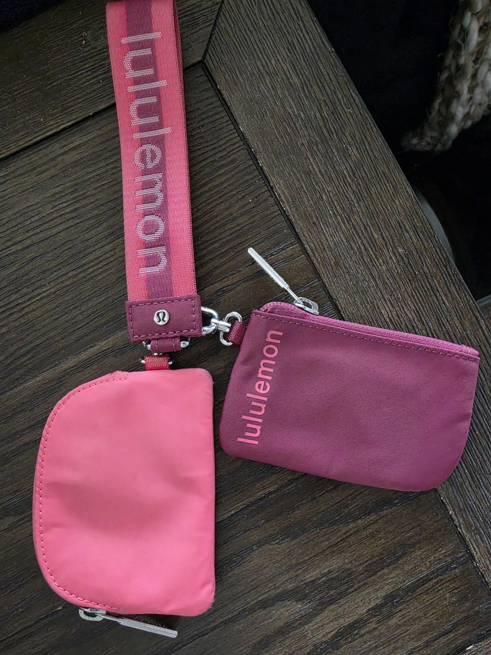 lululemon pink and magenta key card holder set